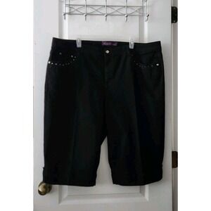 Gloria Vanderbilt Ashley Women's Bermuda Shorts Black Pockets Embroidered Sz 22W